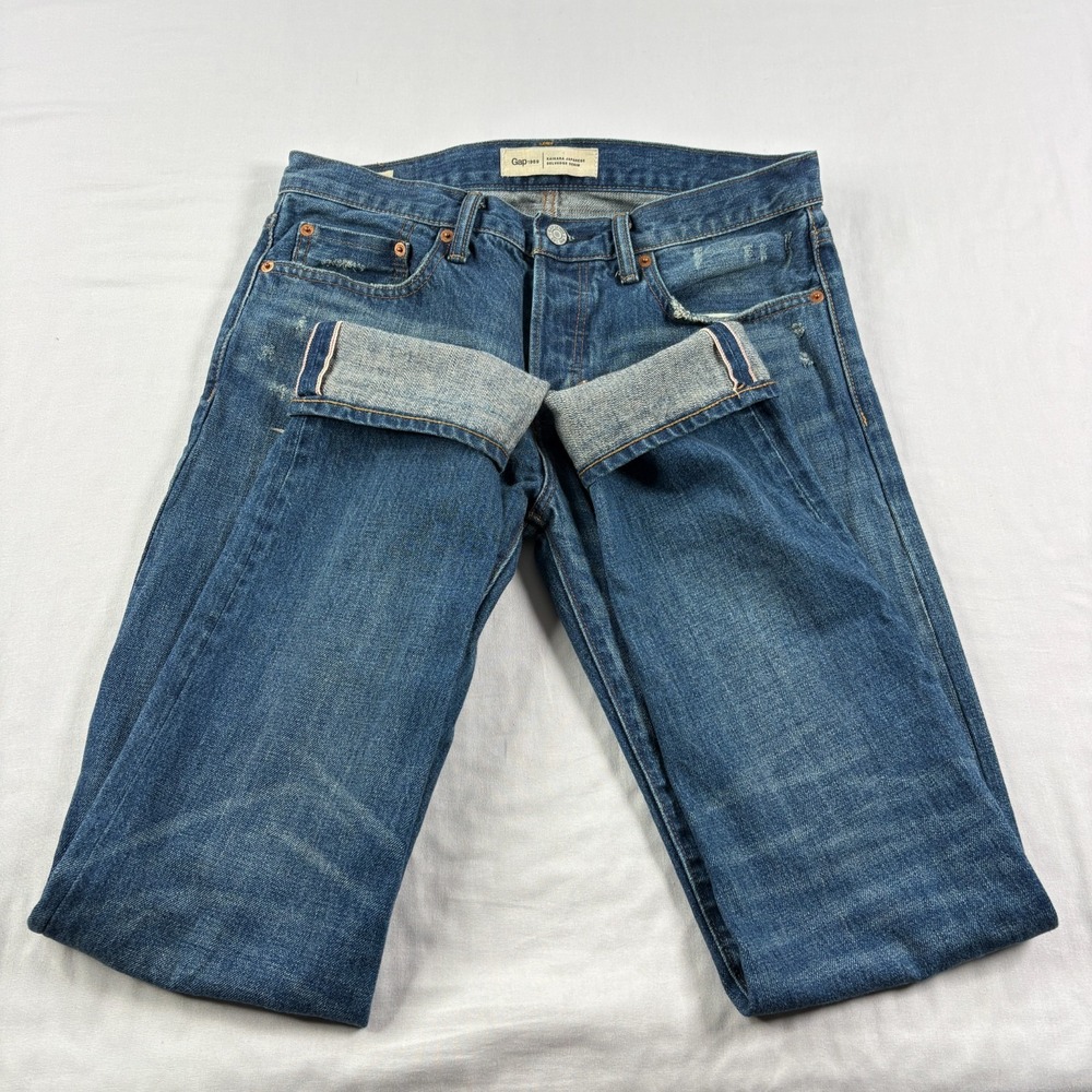 GAP Selvedge Jeans Mens 30x32 Blue Skinny Kaihara Japanese Denim Distressed